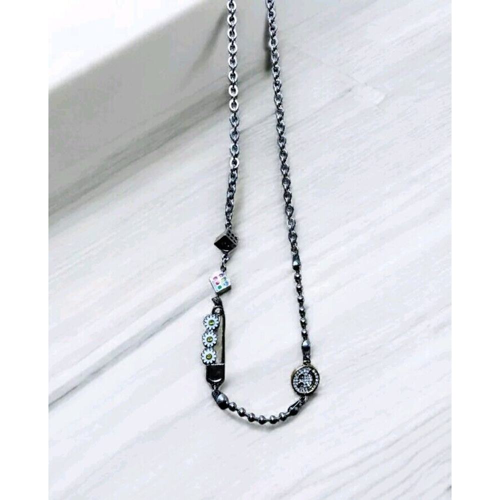 Girls Necklace Fashion Jewelry Silver Tone Smiley Face Pin Dice Daisy Kid School